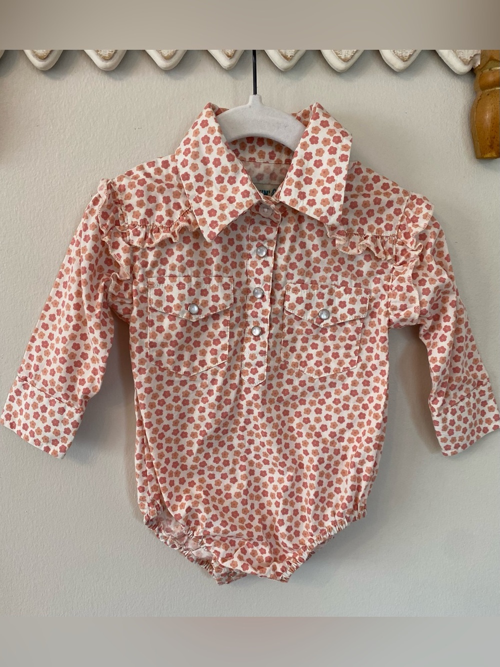 NWOT Kids Pink Western Floral Ruffle Long-Sleeve Onesie